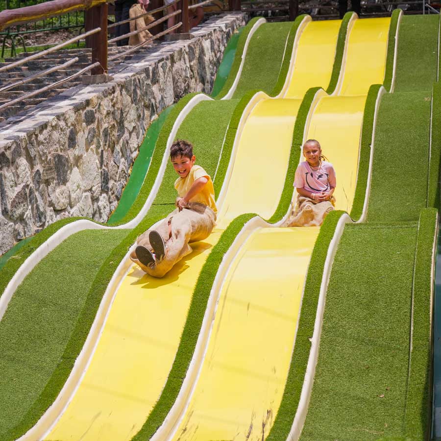 niños divirtiendose en el tobogan del parque